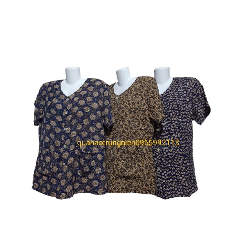 Áo lanh lụa hàn châu cộc tay xẻ tà có túi bà già