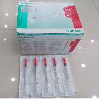 ( Hoả Tốc  TPHCM )Bơm tiêm Isulin BBraun Omnican 1cc U40 (Kim đầu đỏ)