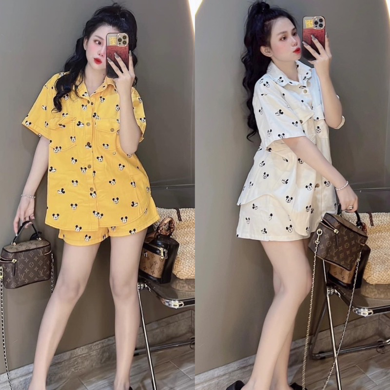 Set jean đùi áo sơ mi quần short ngắn lưng thun  65kg, Sét bò đùi