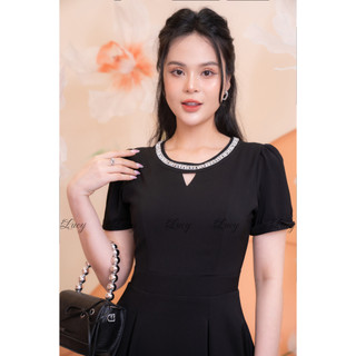 Đầm xoè Yurica 8404 cổ đính vòng cườm quanh cổ sang trọng váy Lucy