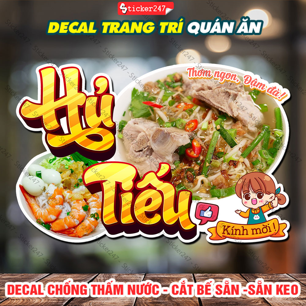 Hình Dán Trang Trí Quán Hủ Tiếu 🌈𝑭𝒓𝒆𝒆𝒔𝒉𝒊𝒑 Decal Dán Tường Chống Nước Trang Trí Quán Ăn - Sticker Hủ 