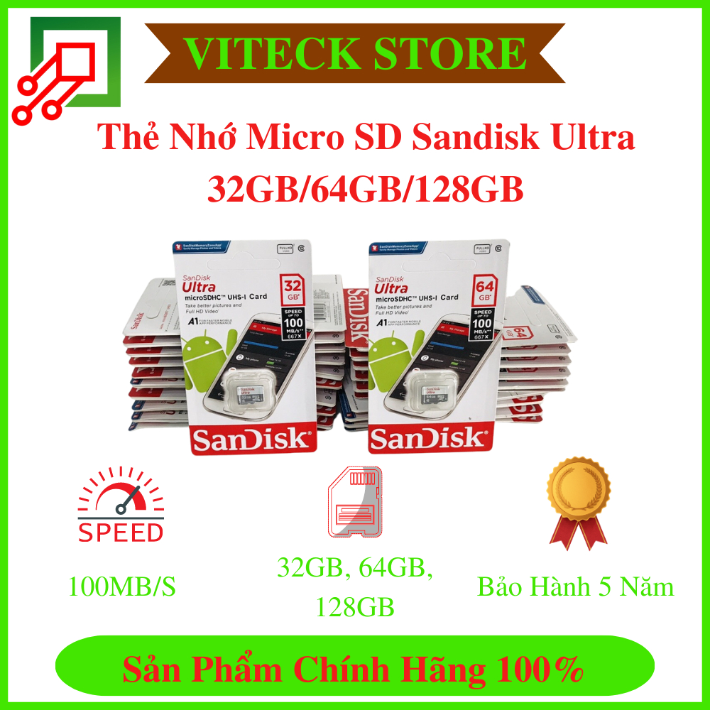 Thẻ Nhớ Micro SD Sandisk 32GB/64GB/128GB - Tốc Độ Cao Chuyện Dụng Cho Camera, Smartphone,... - BH 5 Năm