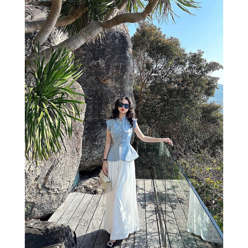 Áo sơ mi thắt eo đuôi xoè hàng thiết kế cao cấp