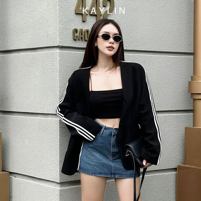Chân váy jean ngắn phối sọc phong cách retro thể thao KAYLIN - N2075