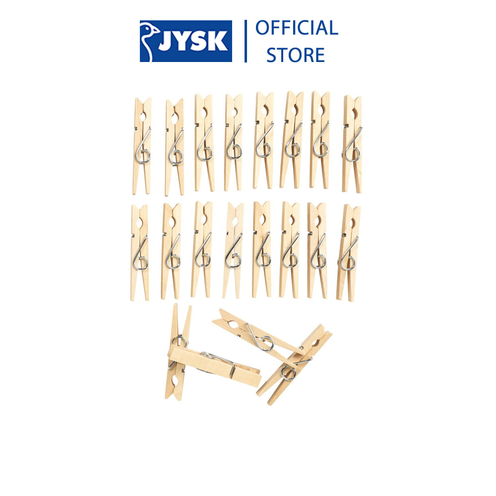 Bộ 20 kẹp quần áo | JYSK Willhem | kim loại/gỗ | màu sồi | R1,1xD1,4xC8cm