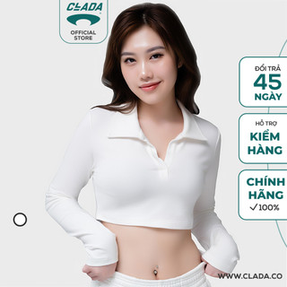 Áo croptop dài tay có cổ cotton, áo thun polo nữ dài tay clada - al017
