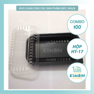 Hộp nhựa đế đen ht17 kèm nắp, đựng thức ăn, trái cây gọt sẵn, sushi, loại 1 ngăn và 2 ngăn - kimbin