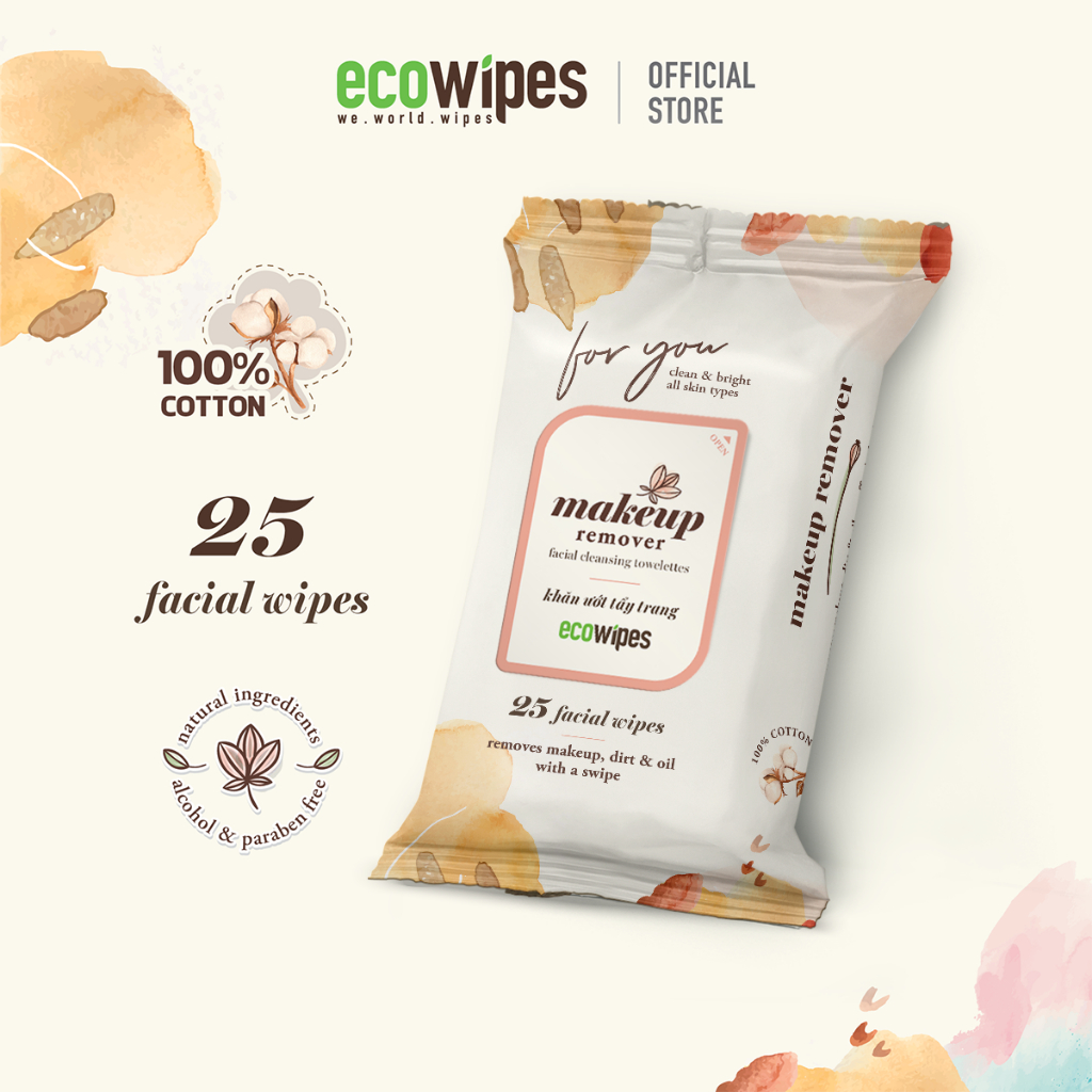 Khăn ướt tẩy trang Makeup Remover EcoWipes gói 25 tờ dưỡng ẩm, ngừa mụn