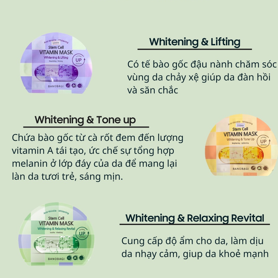 Mặt Nạ Dưỡng Ẩm Trắng Da BANOBAGI Stem Cell Vitamin Mask 30ml Daily Beauty