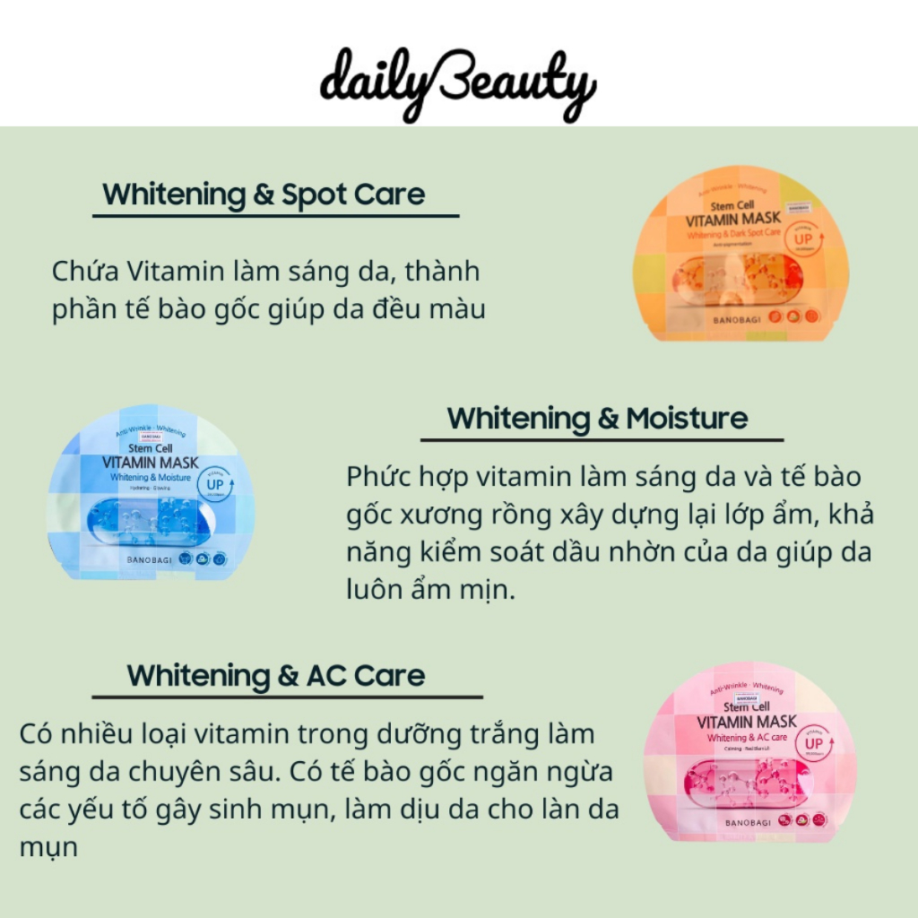 Mặt Nạ Dưỡng Ẩm Trắng Da BANOBAGI Stem Cell Vitamin Mask 30ml Daily Beauty