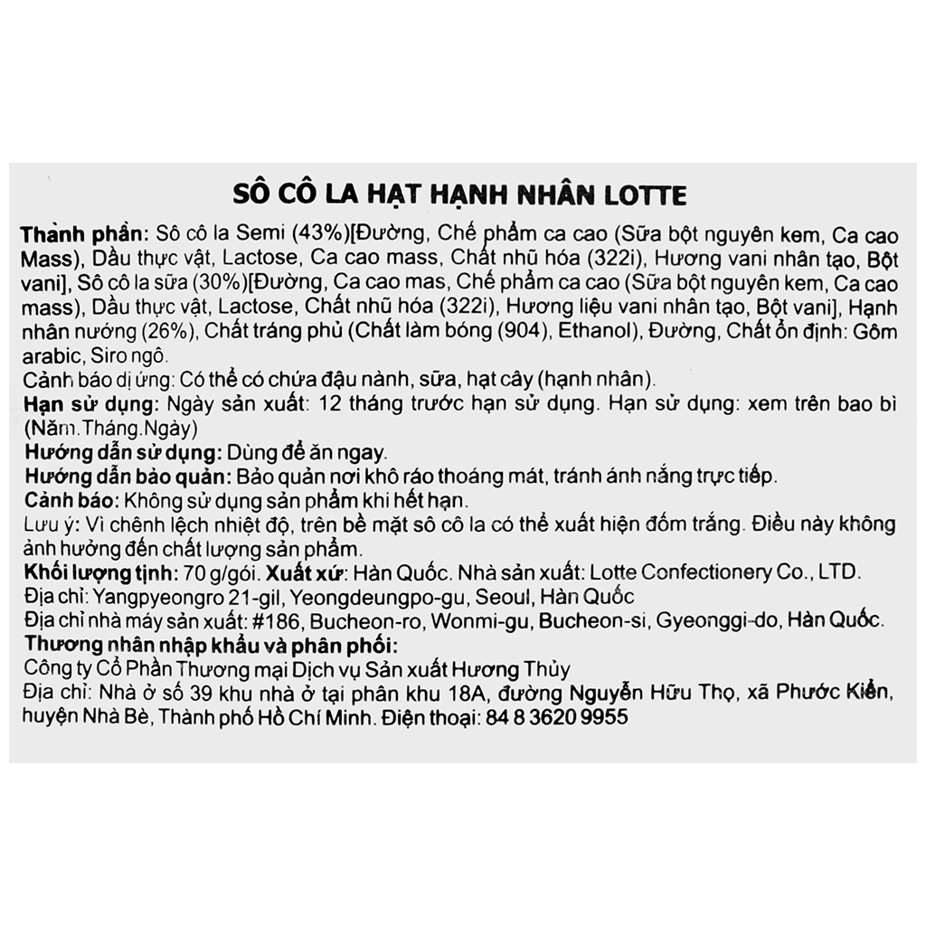 Socola Hạnh Nhân Lotte Hàn Quốc Gói 70G
