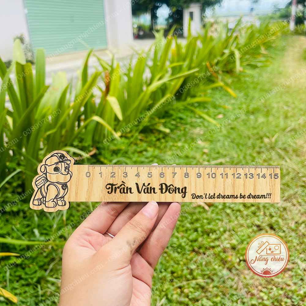Thước gỗ khắc tên và nội dung theo yêu cầu - Thước kẻ làm bằng gỗ thang đo 15cm