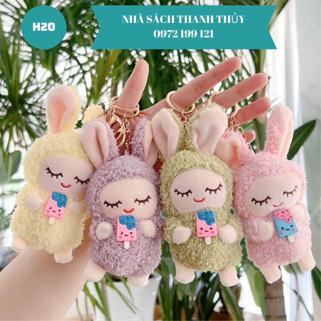 Móc khóa thú bông, treo balo cặp sách thỏ, vịt, gấu bông dễ thương