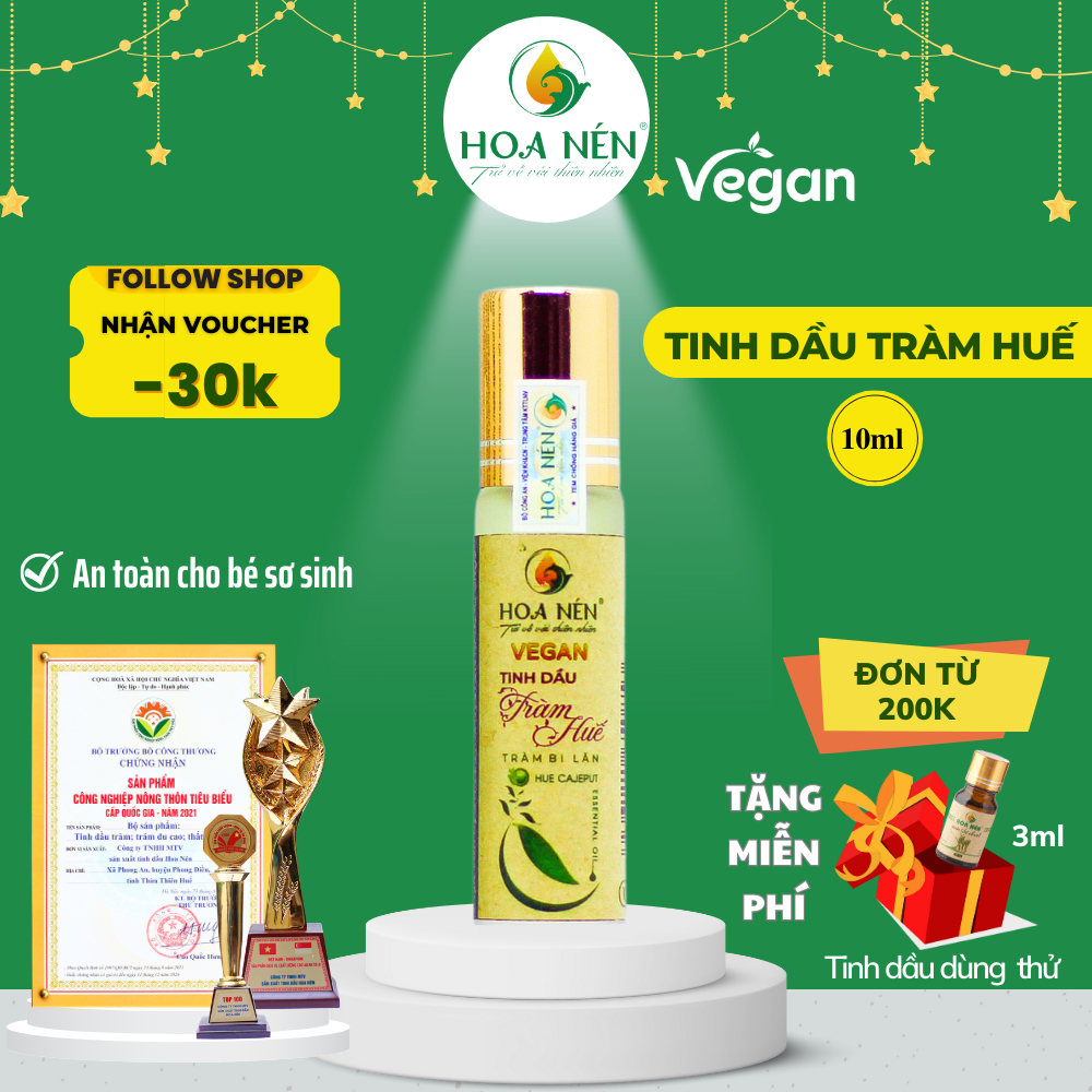 Tinh dầu Tràm Huế nguyên chất Hoa Nén - Vegan - Chăm sóc sức khoẻ mẹ và bé - Dạng bilăn 10ml