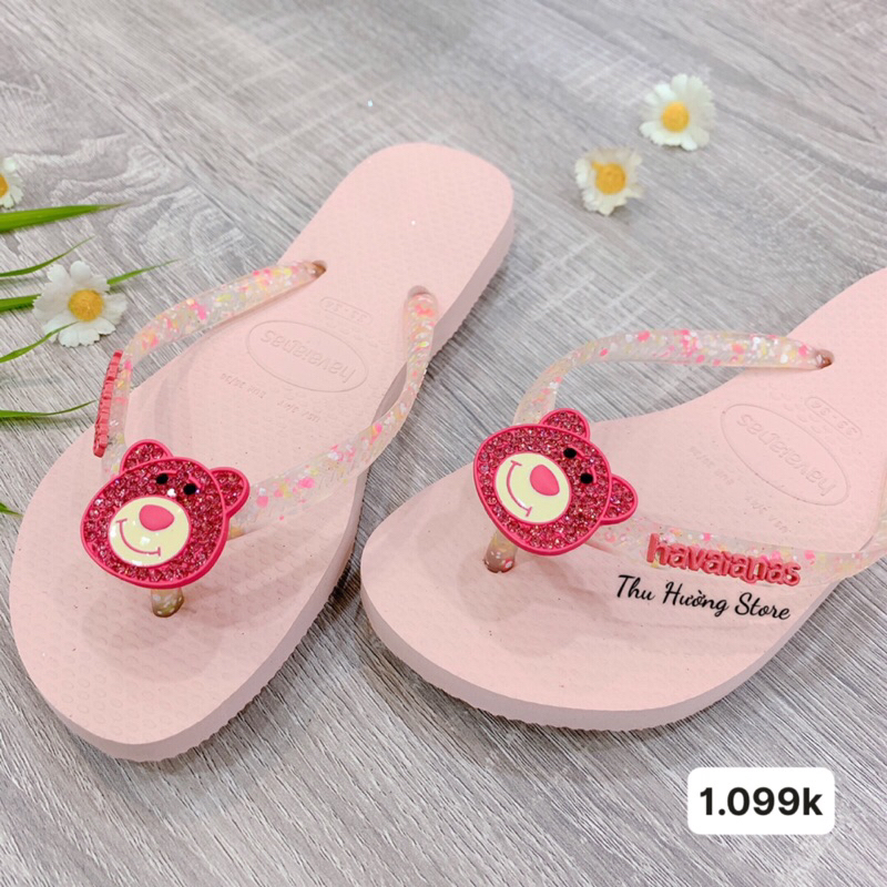 Dép HVN Slim Logomet Hồng Mix Charm Gấu