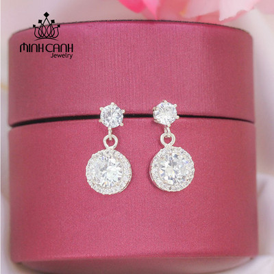 Khuyên Tai Bạc Nữ Treo Đá Tròn - Minh Canh Jewelry