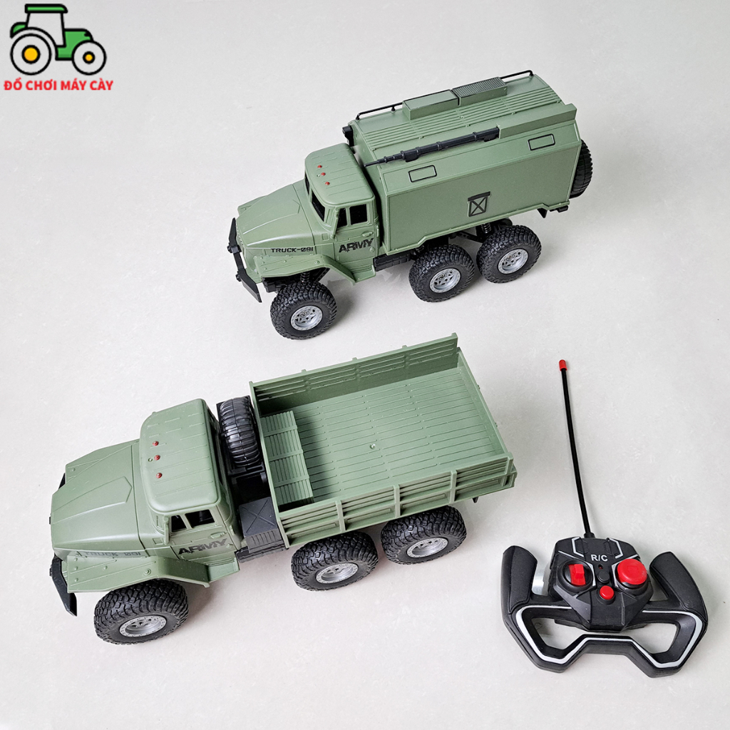 Xe tải quân sự - Điều khiển từ xa (RC), 2 cầu sau, giảm sốc 6 bánh xe, Xe quan đội, XQS01