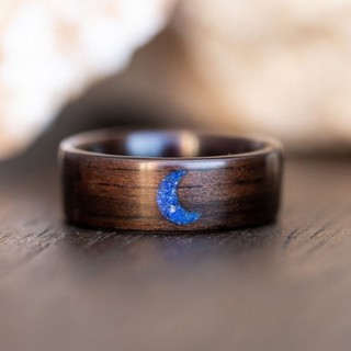 Nhẫn gỗ mun cẩn đá lapis lazuli tự nhiên được chế tác thủ công bằng tay
