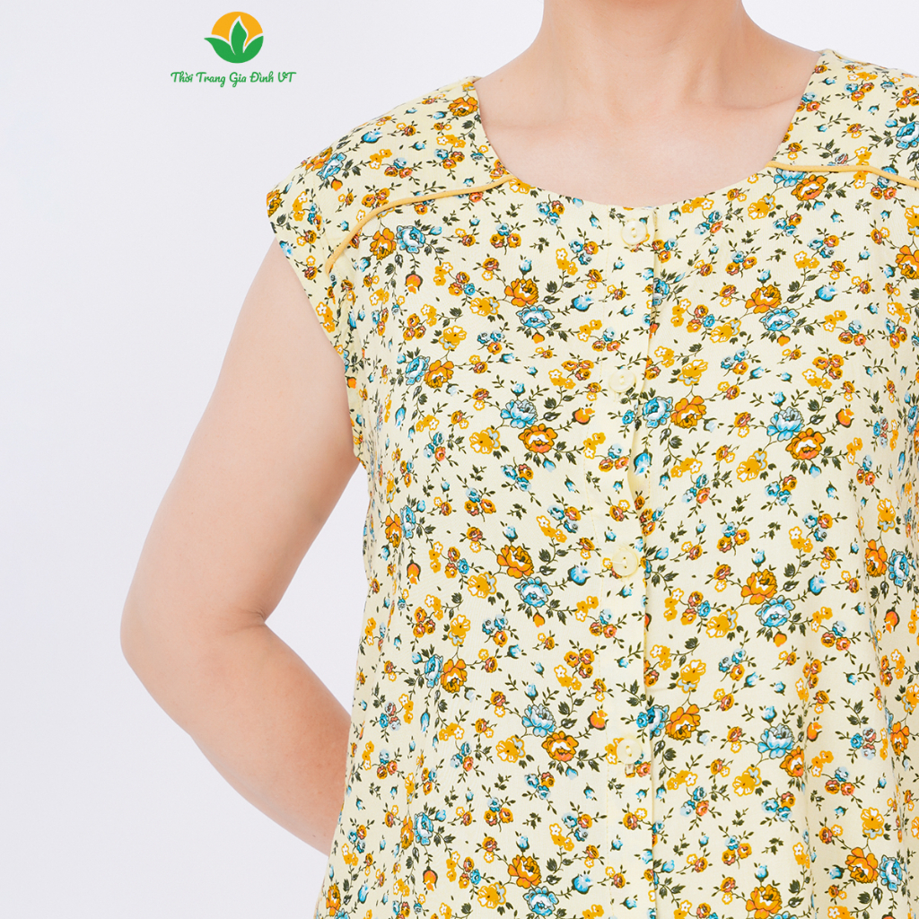 Bộ mặc nhà trung niên xuân hè Việt Thắng quần lửng áo sát nách chất Lanh B05.2304