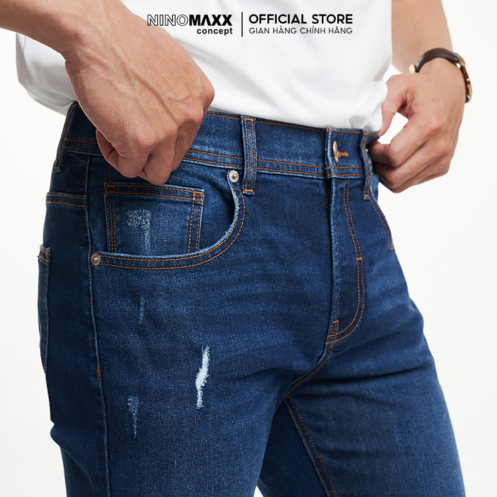 NINOMAXX Quần jean nam wash slim fit co giãn tốt 2207017