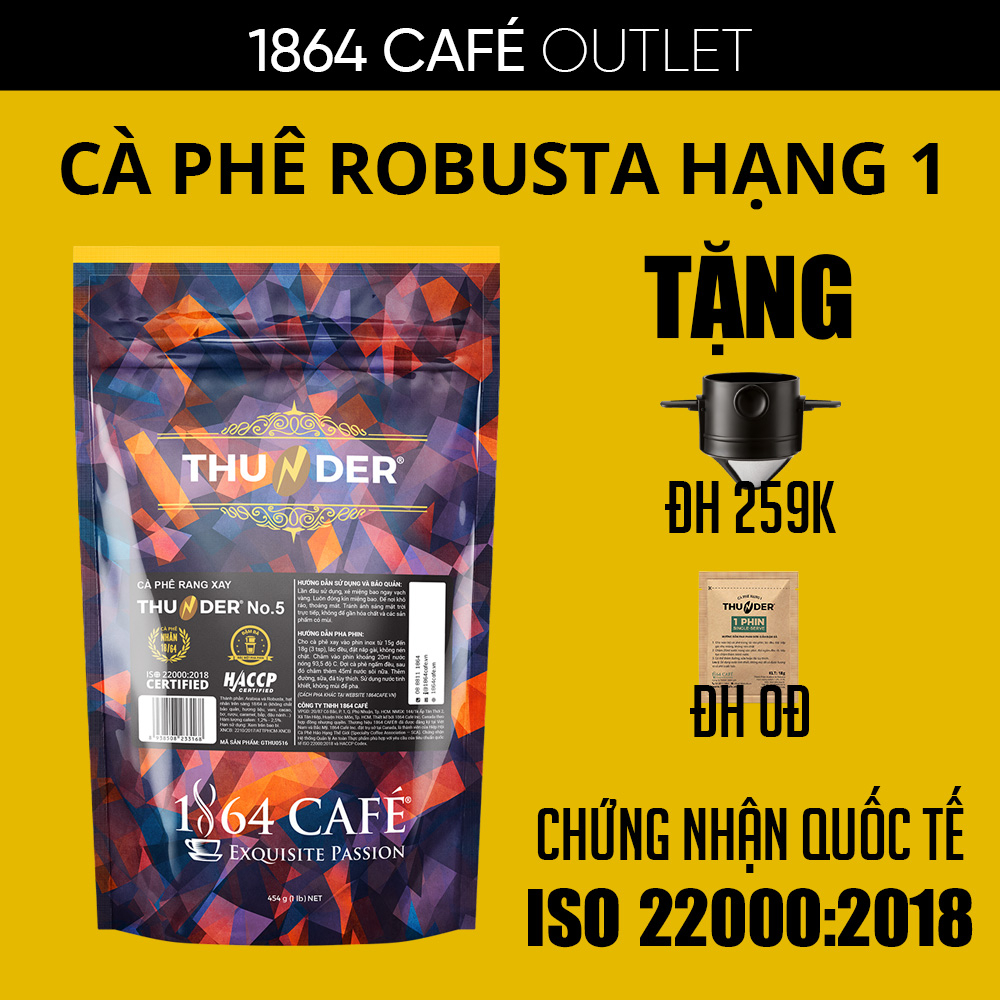 Cà Phê Bột Pha Phin Gu Việt Thunder No.5 Trọng lượng 454g Arabica và Robusta - 1864 CAFÉ