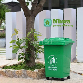 Thùng rác nhựa 60 lít, thùng rác công cộng, văn phòng 60l nhựa hdpe có bánh xe tiện di chuyển