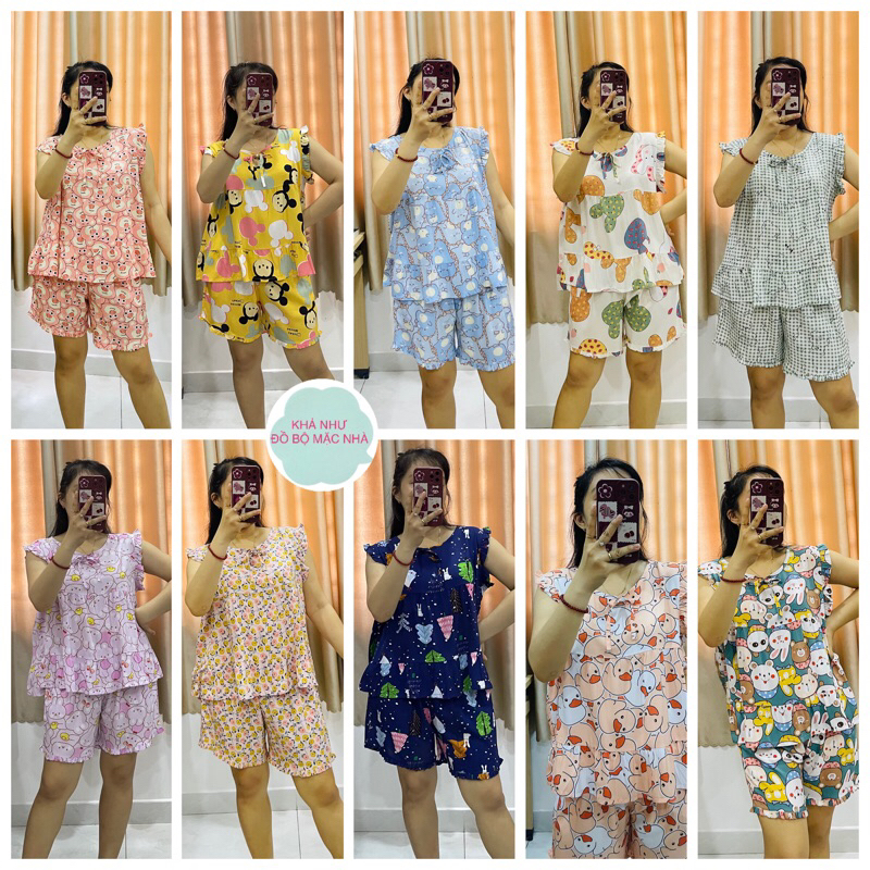 Bộ tole mặc nhà, bộ lanh nữ quần đùi áo babydoll 45-70 ký