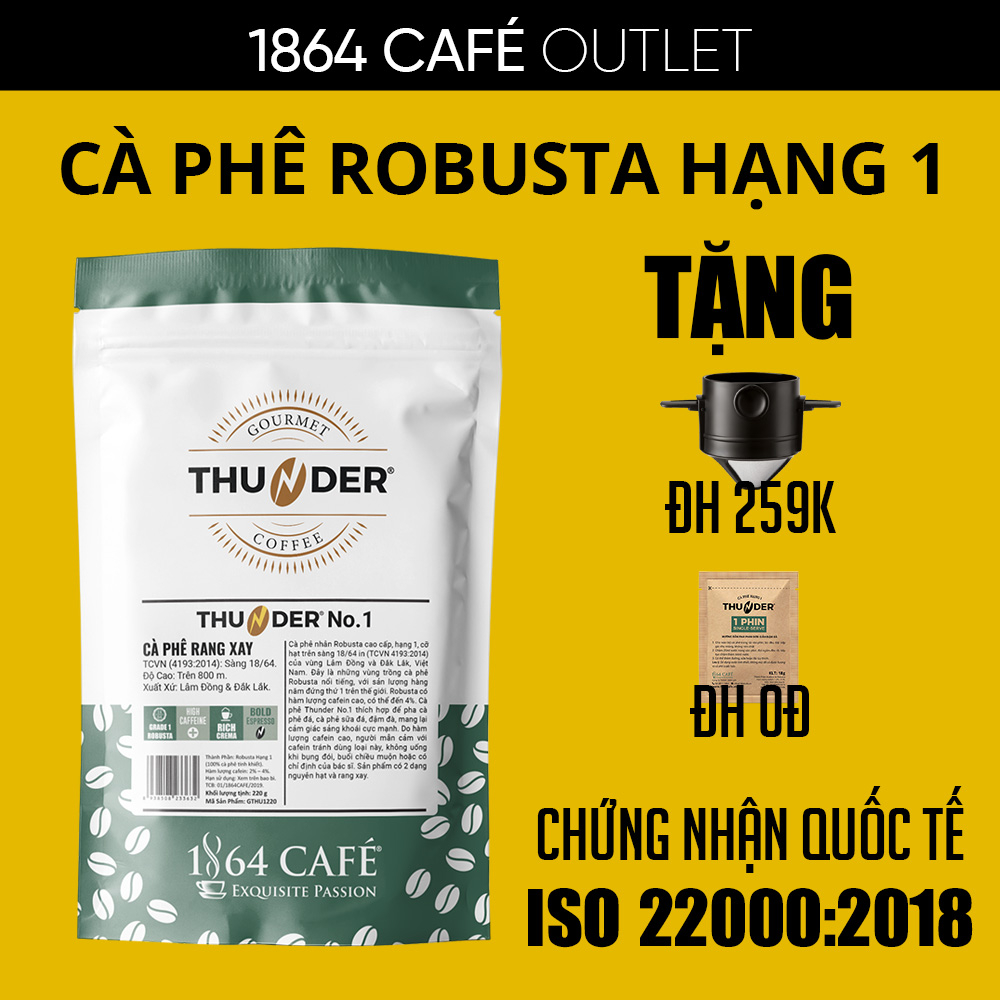 Cà Phê Rang Xay Hạng 1 Sàng 18/64 Thunder No.1 Trọng lượng 220g - 1864 CAFÉ