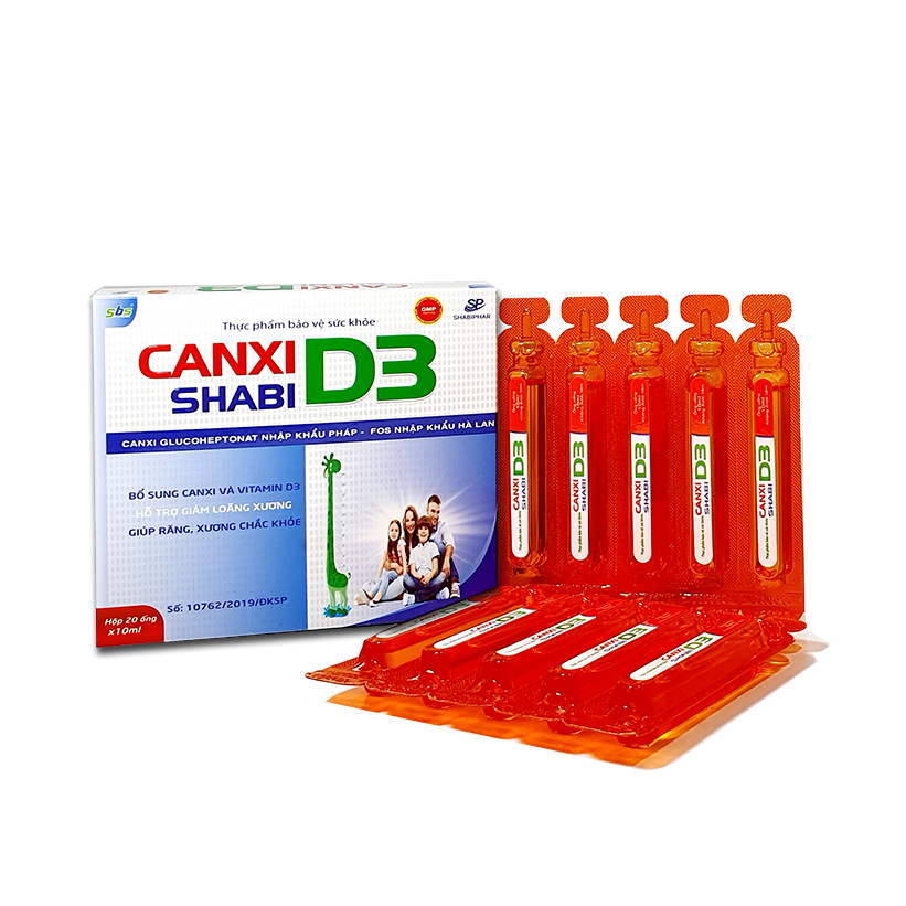 CANXI nước dạng ống - CANXI SHABI D3 bổ sung Canxi vitamin D3 cho bé giúp xương răng chắc khỏe Hộp 20 ống