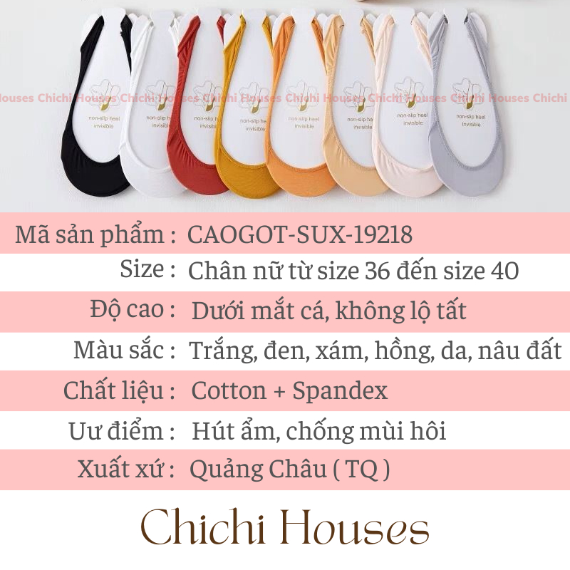 Tất đi giày cao gót nữ CHICHI BRA có đệm cao su chống tuột gót, chất liệu cotton mềm mại có đệm êm chân - CAOGOT 19218