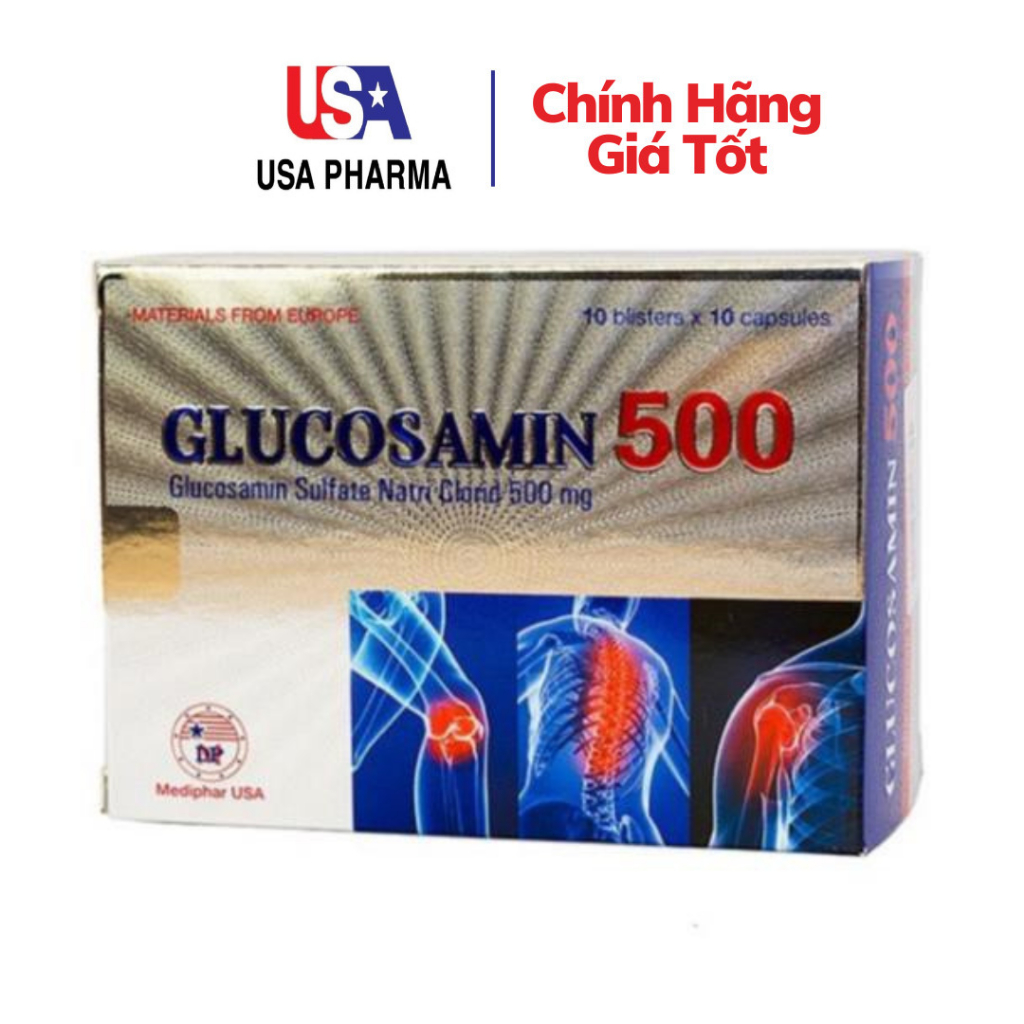 Viên uống tăng tiết dịch khớp Glucosamin 500 giúp xương chắc khoẻ, ngăn ngừa thoái hóa khớp - Hộp 100 viên