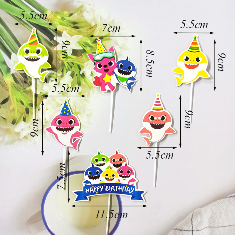 Set Cắm Giấy Chủ Đề Cá Mập Baby Shark Trang Trí Bánh Kem