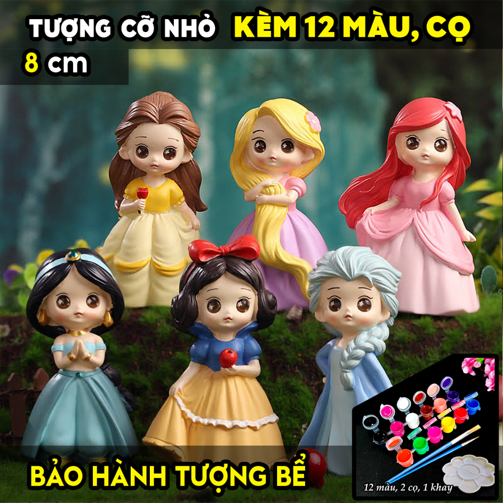 Tượng tô màu, SET 6 CÔNG CHÚA DISNEY, size M, KÈM 12 MÀU 2 CỌ 1 KHAY