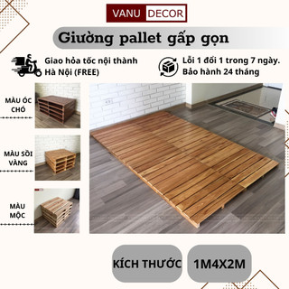 Giường Pallet Gấp Gọn VANU DECOR Gỗ Tự Nhiên mới 100% Kích Thước 1m4 2m Phù Hợp Homestay và Gia Đình
