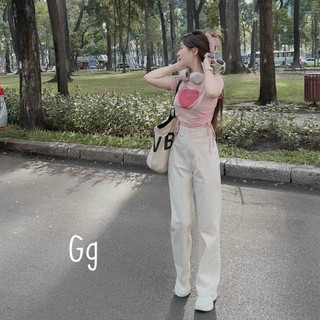 Set áo tim hồng rút dây kèm quần dài kaki mềm mịn