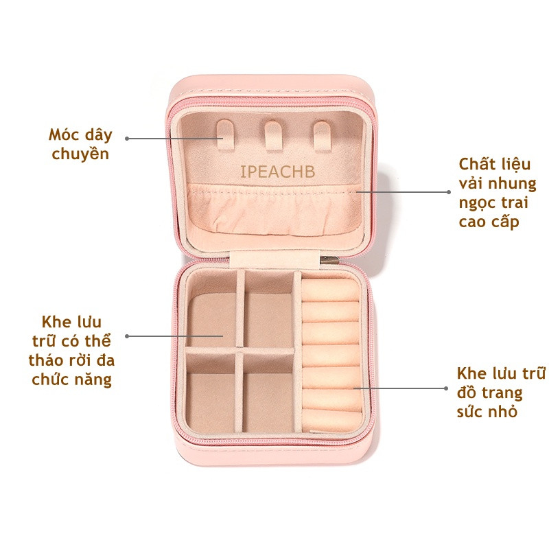 Hộp Đựng Trang Sức Mini Bằng Da Cao Cấp Lót Nhung- Hộp Đựng Nữ Trang Mini Da PU Nhỏ Gọn, Tiện Lợi Dễ Dàng Mang Theo