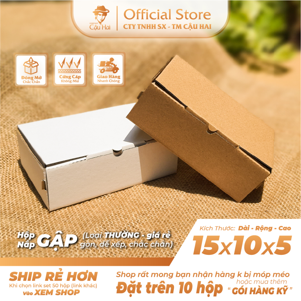 Hộp carton nắp GẬP 15x10x5