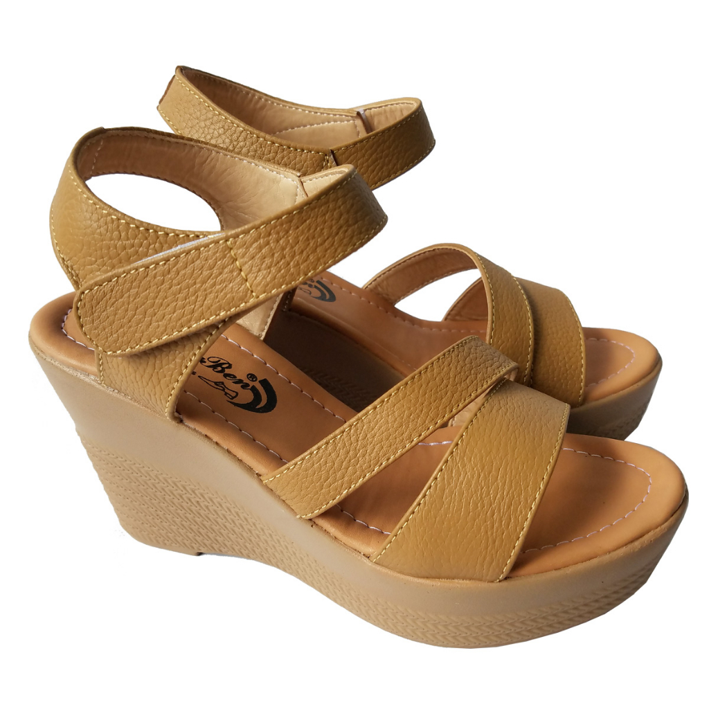 Giày Sandal Đế Xuồng BIGGBEN Da Bò Cao 9 Phân HKD714