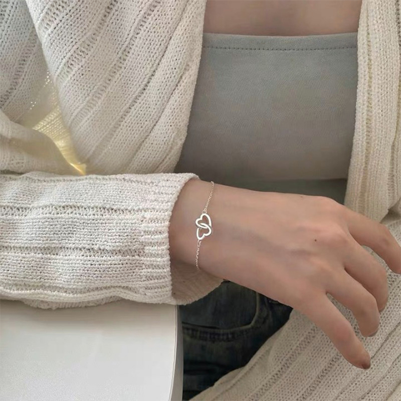 🍒🍒CHERRYKOKO Vòng tay bạc mặt hình trái tim thời trang cho nữ