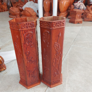 Ống đựng nhang gỗ chạm khắc phúc lộc thọ cao 30cm