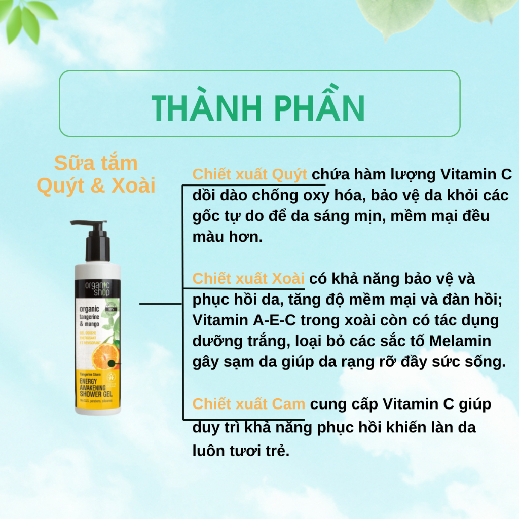 Sữa tắm ORGANIC SHOP cung cấp vitamin chiết xuất thiên nhiên 280ml