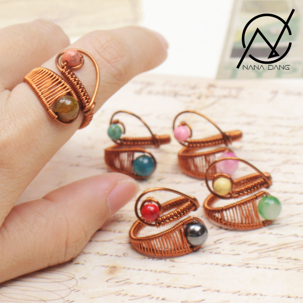 Nhẫn đá Handmade đá Thanh Tẩy đồng nguyên chất hỗ trợ Luân Xa Chakra mang nhiều may mắn