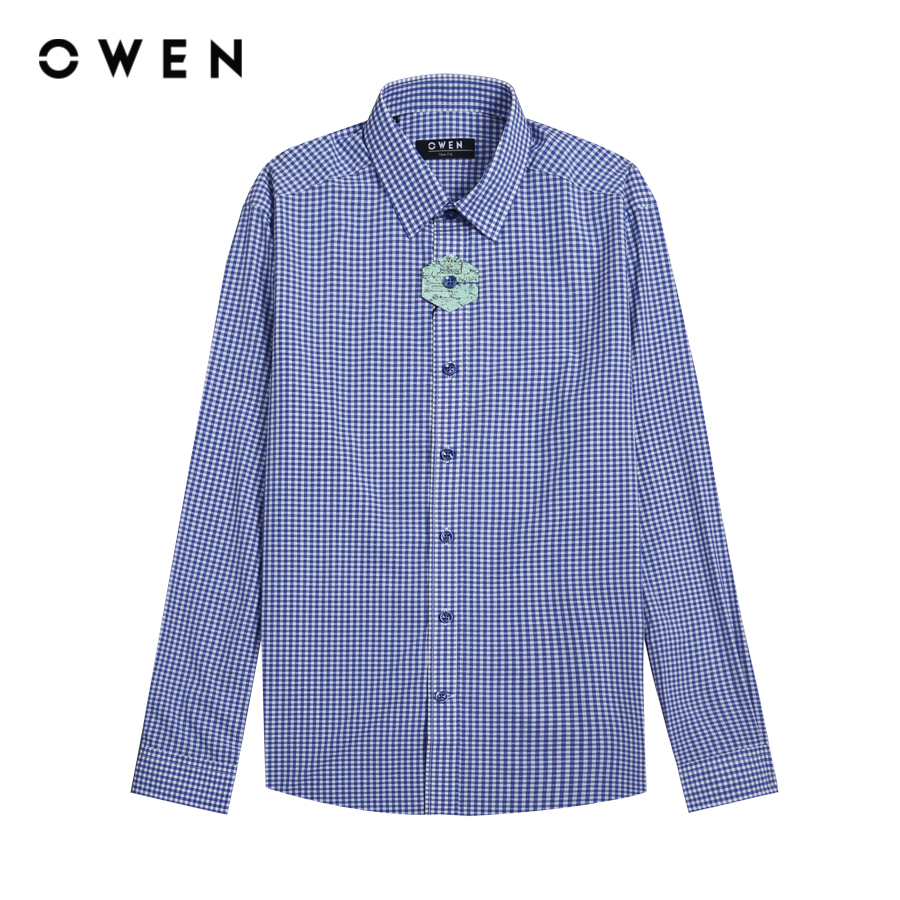 OWEN - Áo sơ mi dài tay Nam Owen dáng Slim Fit màu Xanh chất liệu Artemisia-Polyester - AS22956D