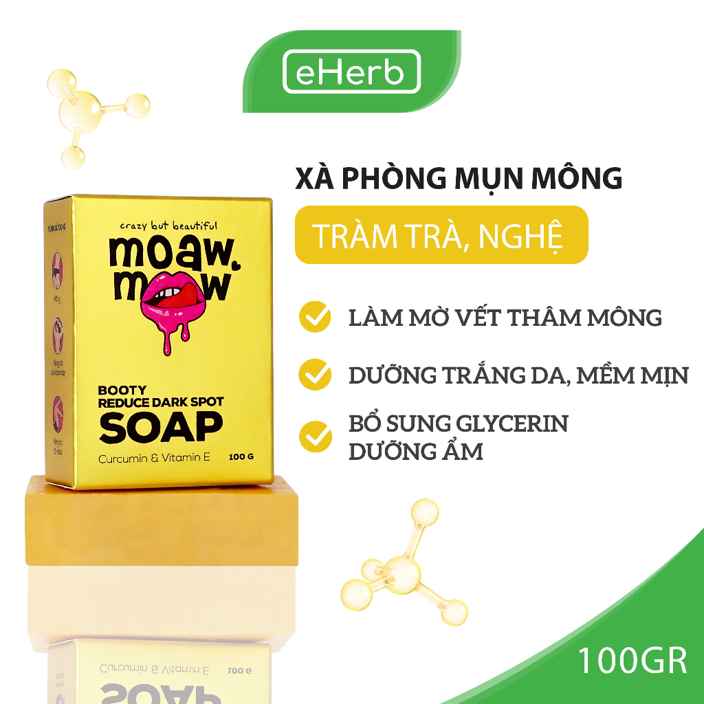 Xà Phòng Giảm Thâm Nách, Mông Từ Nghệ Curcumin & Vitamin E Dưỡng Trắng, Mờ Thâm MOAWMOAW 80gr (Cục)