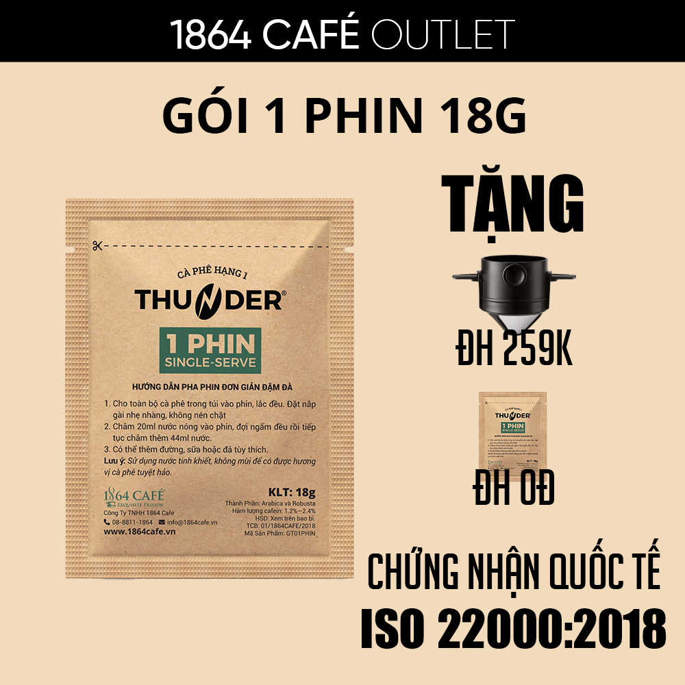 Cà Phê 1 phin 18g Thunder Nhãn Xanh (Xay Sẵn)