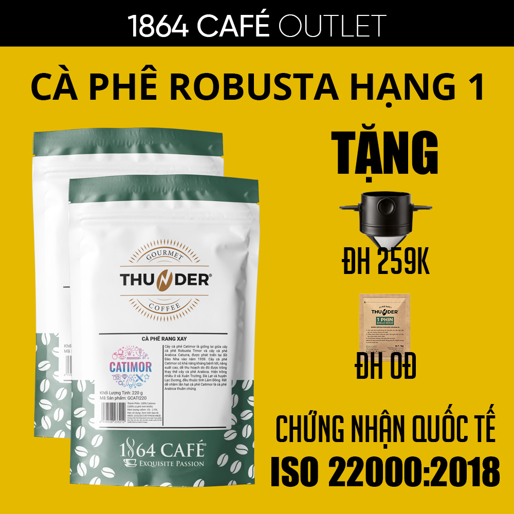 440g Cà Phê 100% Catimor Rang Xay Tinh Khiết - 1864 CAFÉ