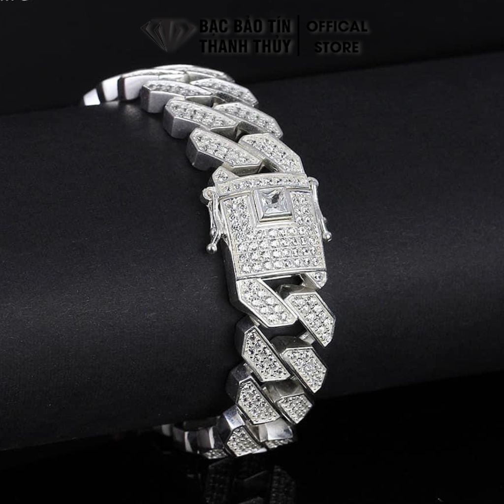 Lắc tay bạc nam cuban Bảo Tín Thanh Thủy, chất liệu bạc ta nguyên chất, trọng lượng 11.876 chỉ bạc,dài 19 cm