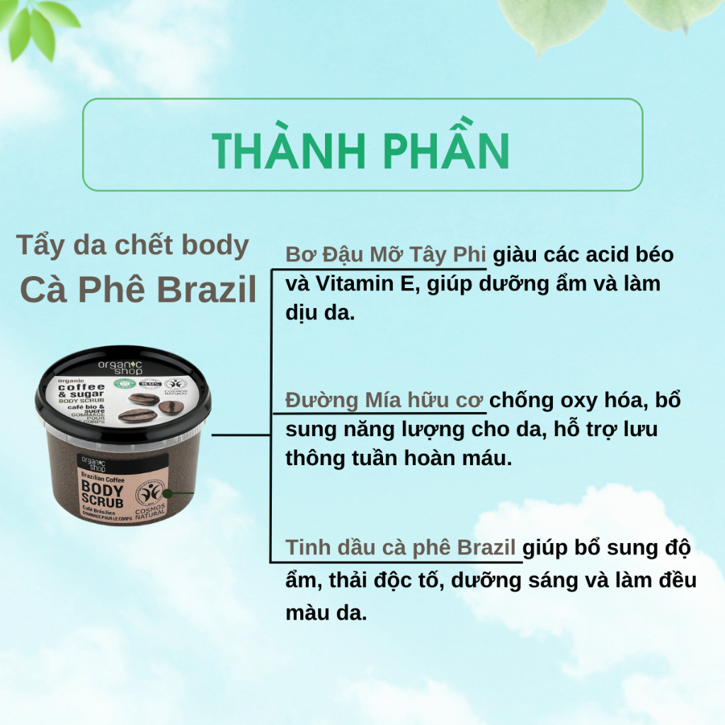 [Bạn mới nhập COSHBM -50% đơn 0Đ] Tẩy tế bào chết ORGANIC SHOP TDC body với chiết xuất từ thiên nhiên 250ml