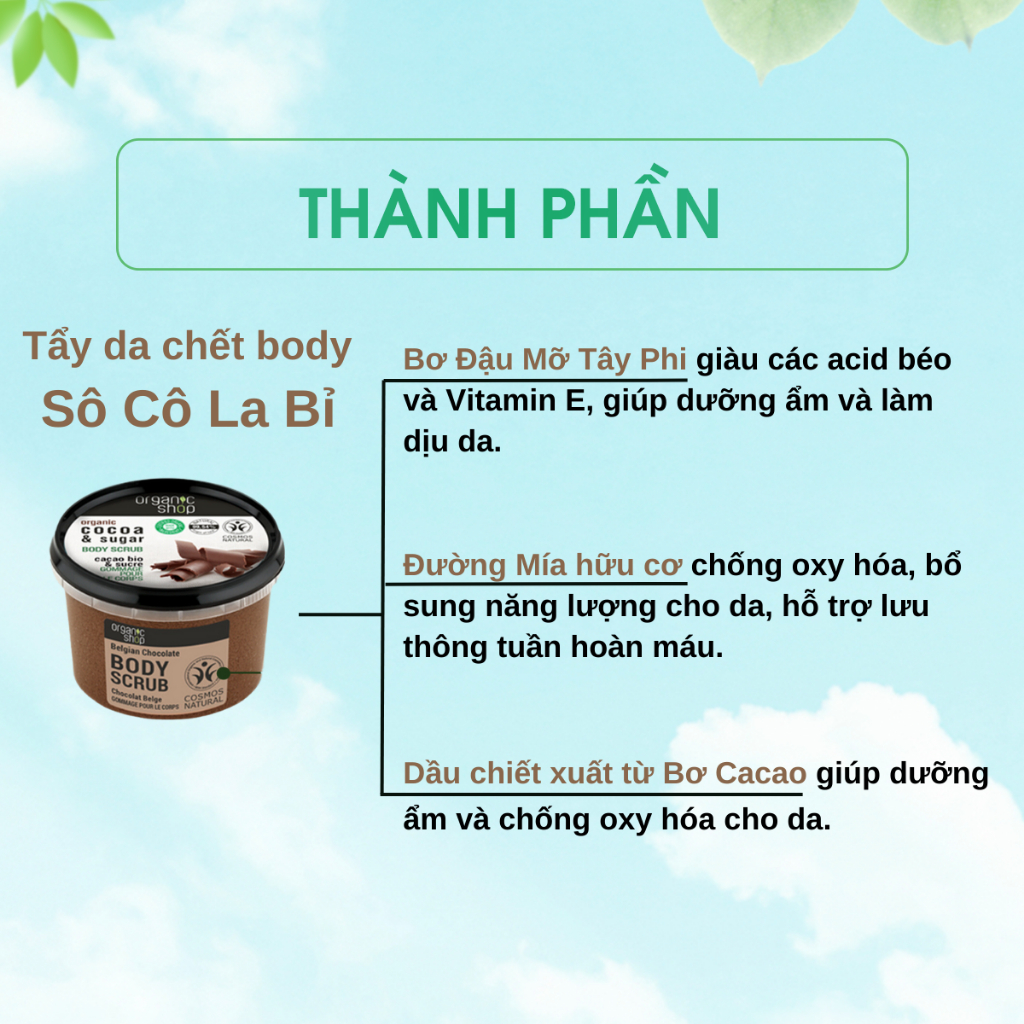 [Bạn mới nhập COSHBM -50% đơn 0Đ] Tẩy tế bào chết ORGANIC SHOP TDC body với chiết xuất từ thiên nhiên 250ml