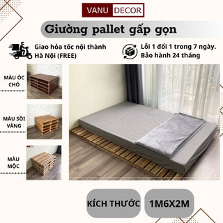 Giường Pallet Gỗ Tự Nhiên Gấp Gọn cho phòng ngủ VANU DECOR 1m6 2m Phù Hợp Nhiều Phong Cách